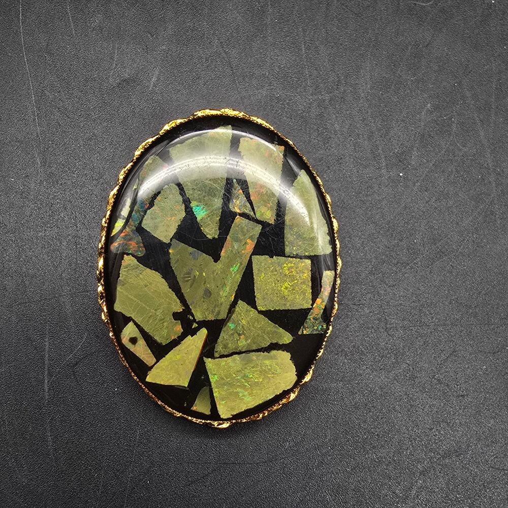 Vintage Ammolite in Lucite Brooch Geometric In Lay